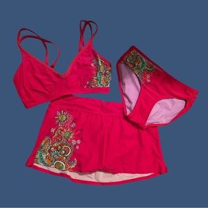 Athleta Bathing Suit Set - Top (32 D) -Swim Skirt (M) -Bikini Bottom (S)